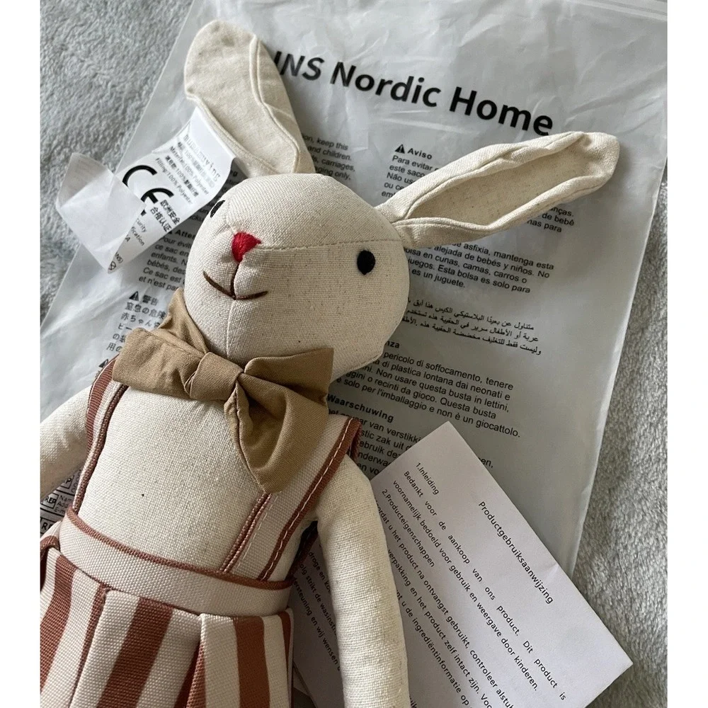 Nordic Home Linen Bunny Plush Doll Neutral Scandinavian Cottagecore Rabbit Decor